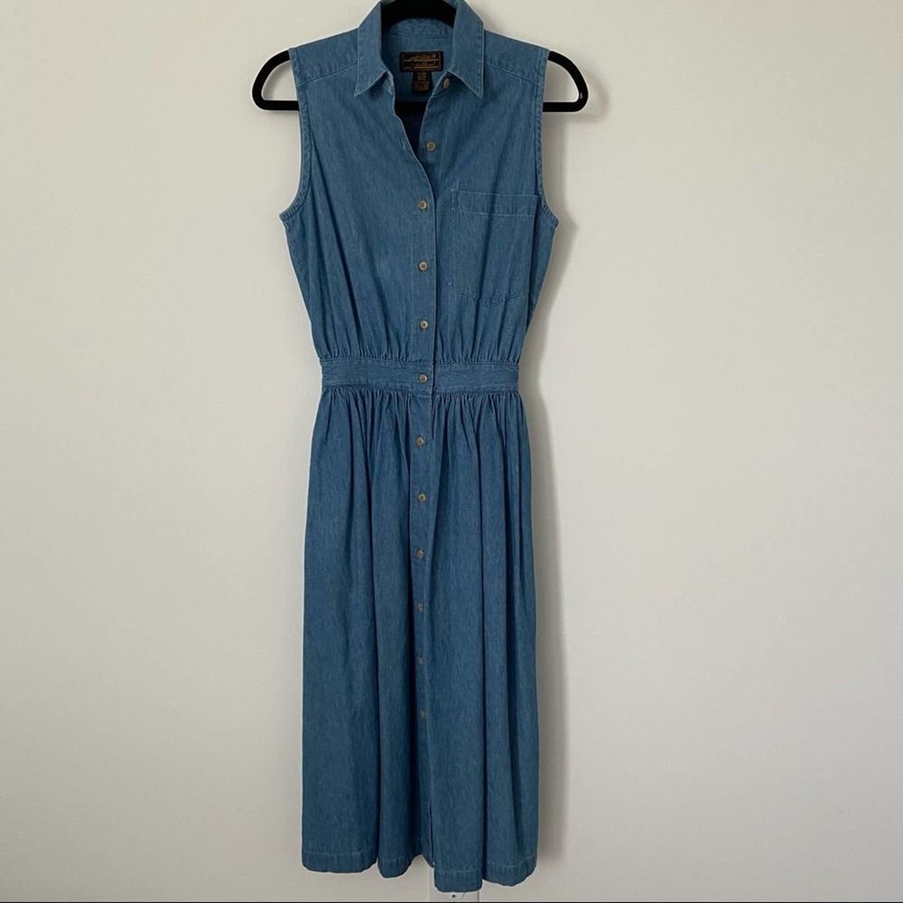 Vintage Eddie Bauer Chambray Midi Button Up Dress